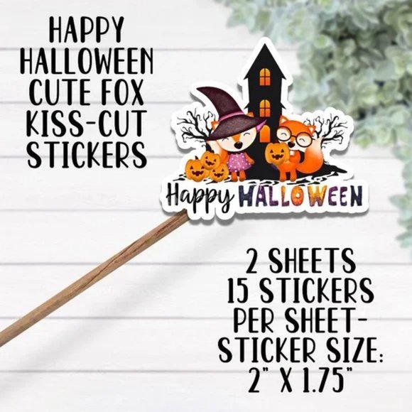 Happy Halloween Cute Fox Stickers - 2 Sticker Sheets - Picture 3 of 4